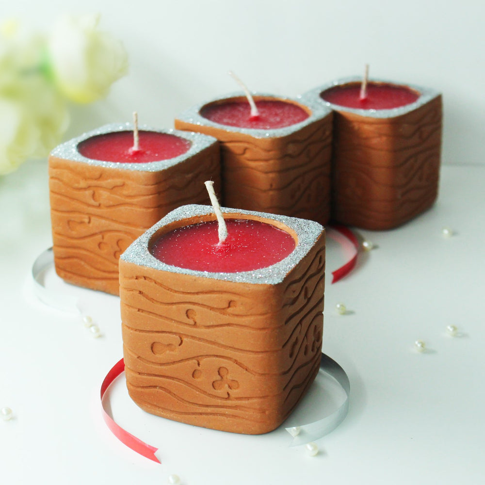 Qube Shape Clay Perfumed Candles | Terracotta | Set Of 4