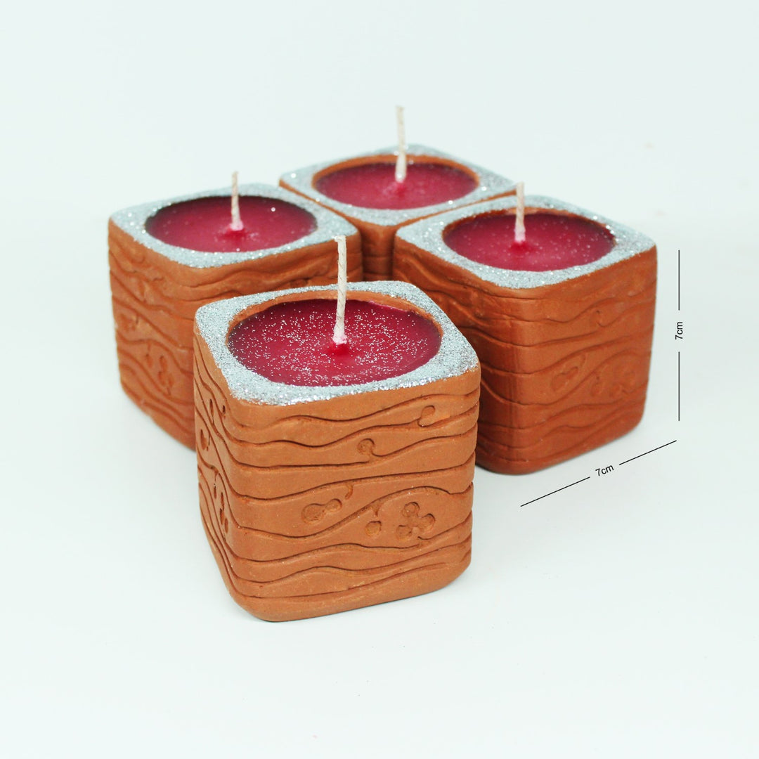 Qube Shape Clay Perfumed Candles | Terracotta | Set Of 4