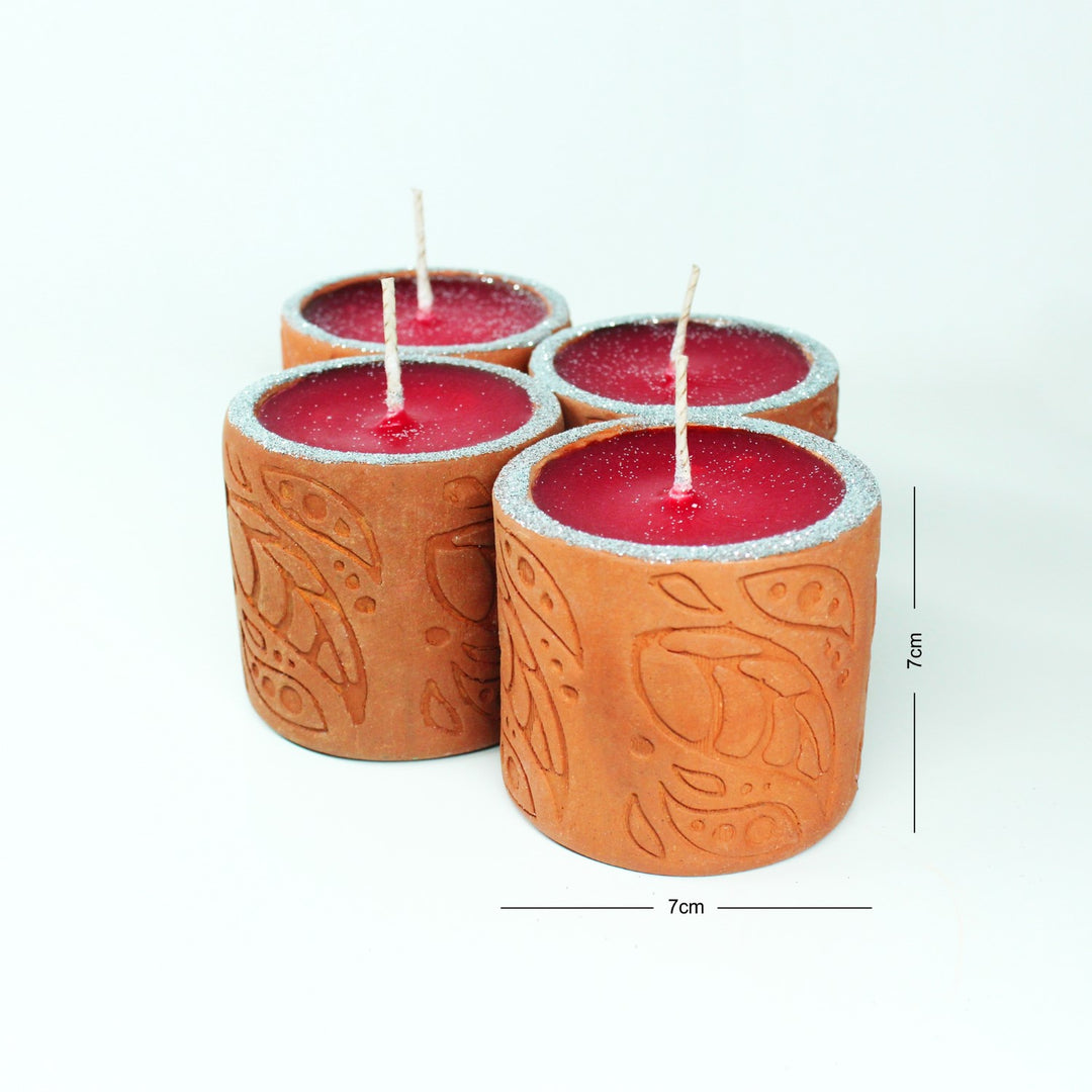 Designer Terracotta Perfumed Candles | Festive | Pack Of 4