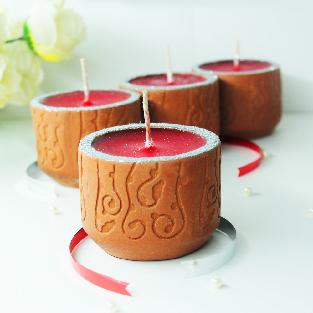  Cylinder Designer Perfumed Candles | Terracotta | Set Of 4