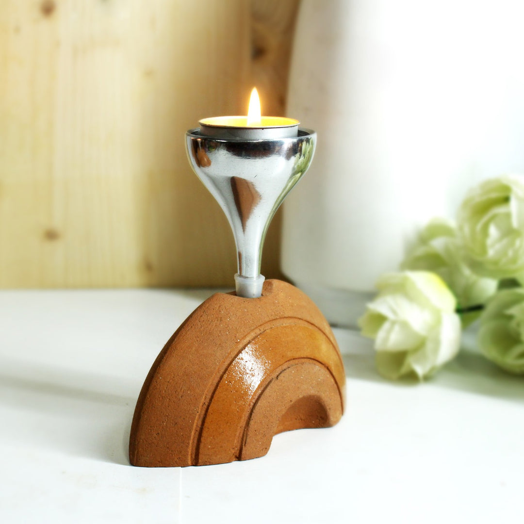 Terracotta Half Moon Tealight Candle Holder | Set of 4