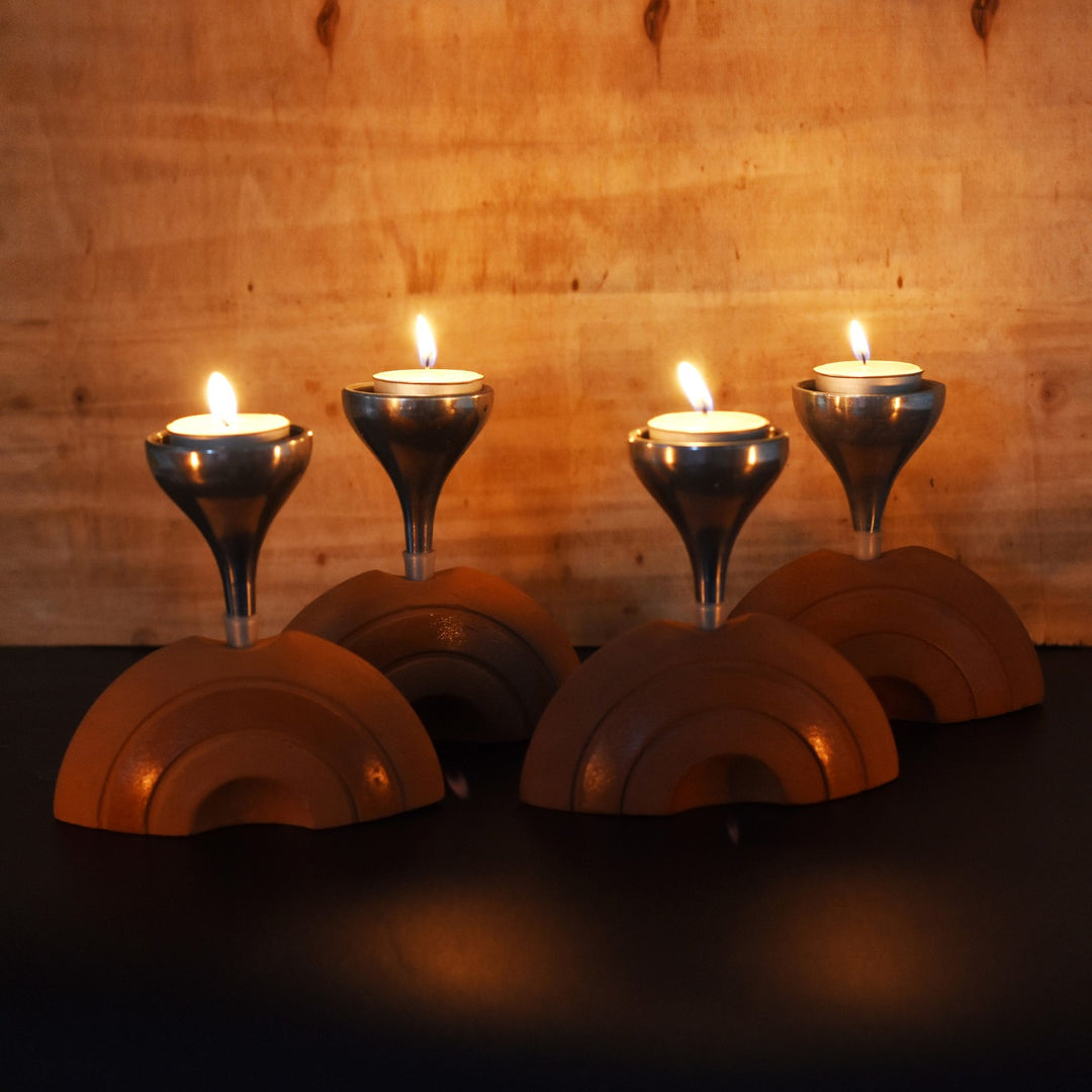 Terracotta Half Moon Tealight Candle Holder | Set of 4