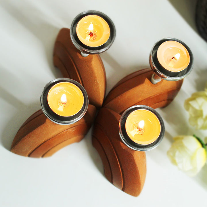 Terracotta Half Moon Tealight Candle Holder | Set of 4