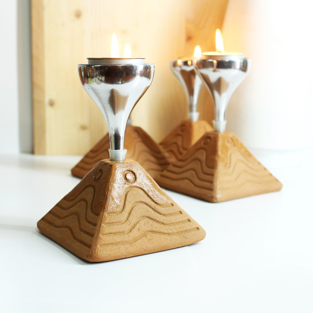 Pyramid Tealight Candle Holder | Terracotta | Set of 4