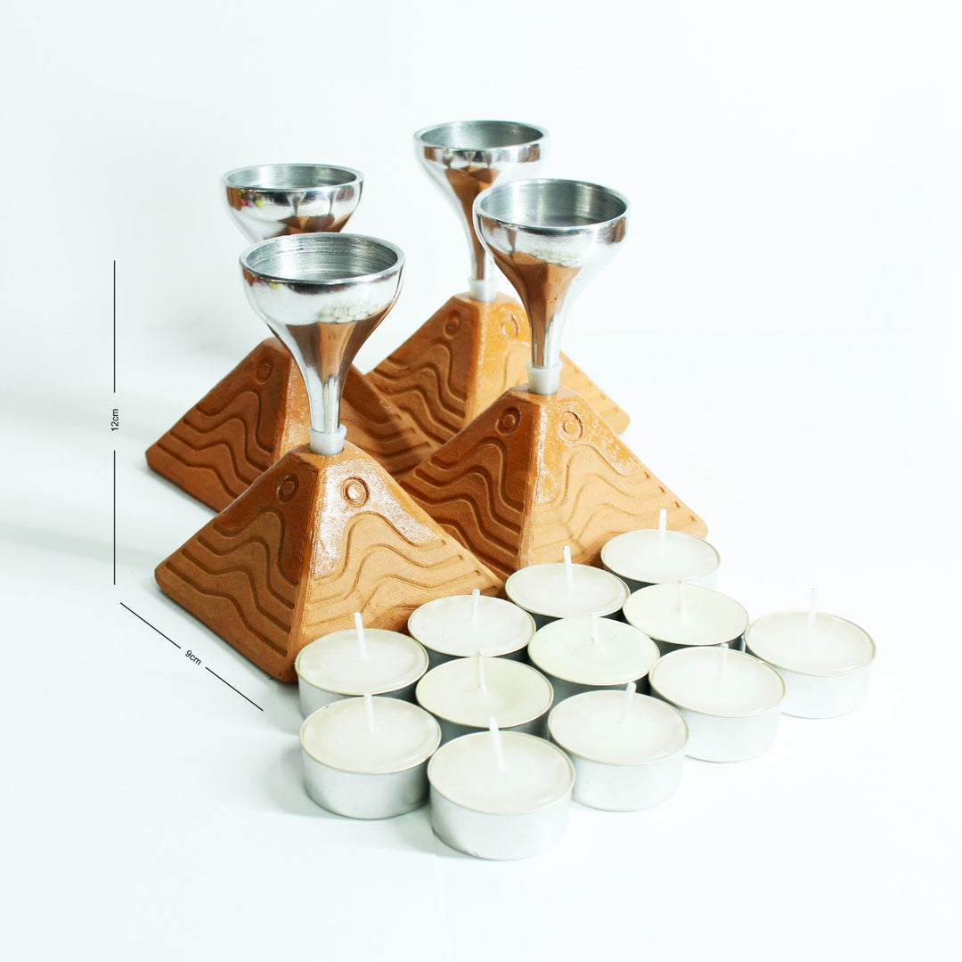 Pyramid Tealight Candle Holder | Terracotta | Set of 4