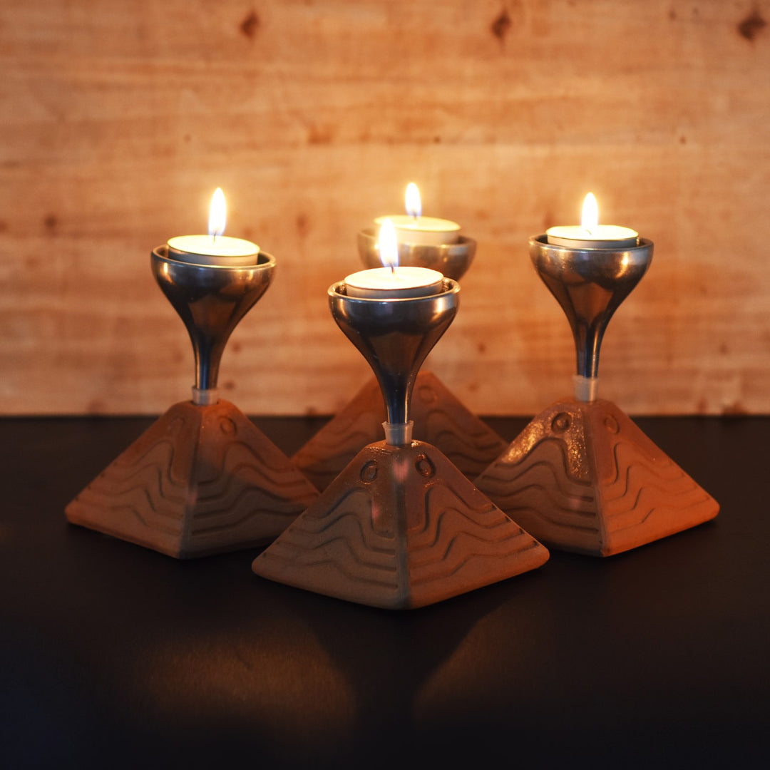 Pyramid Tealight Candle Holder | Terracotta | Set of 4