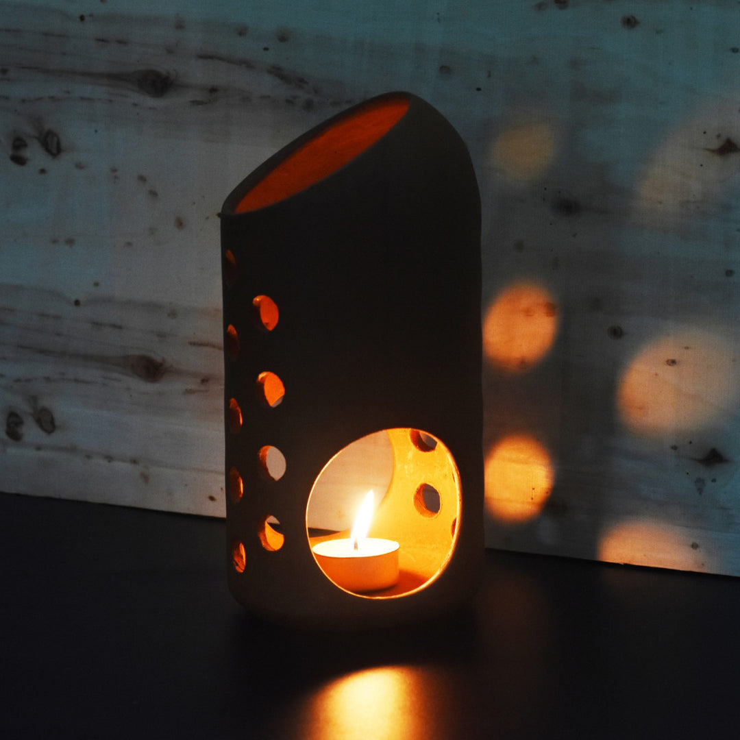 Terracotta Cylinder Candle Stand/Holder | Hand-Crafted | Festive Decor