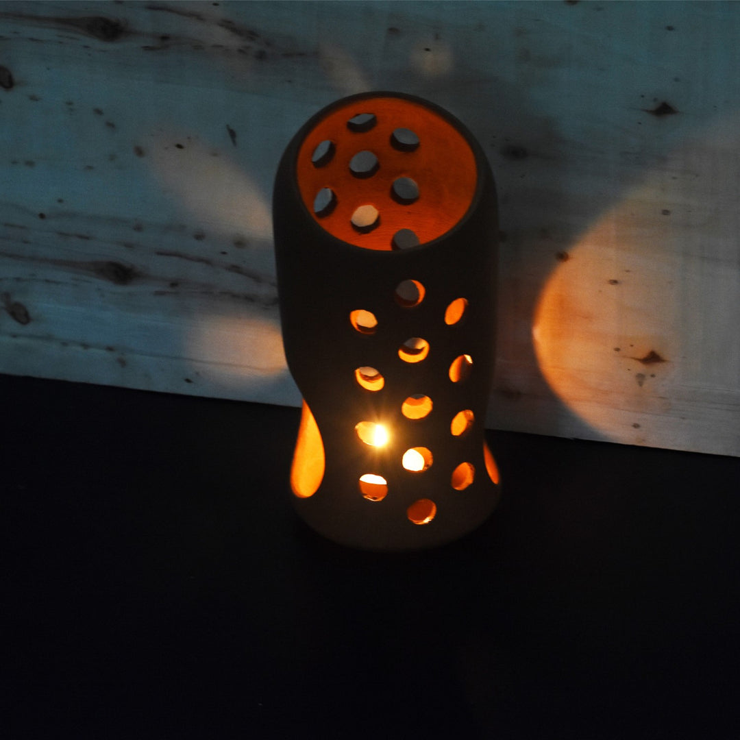 Terracotta Cylinder Candle Stand/Holder | Hand-Crafted | Festive Decor