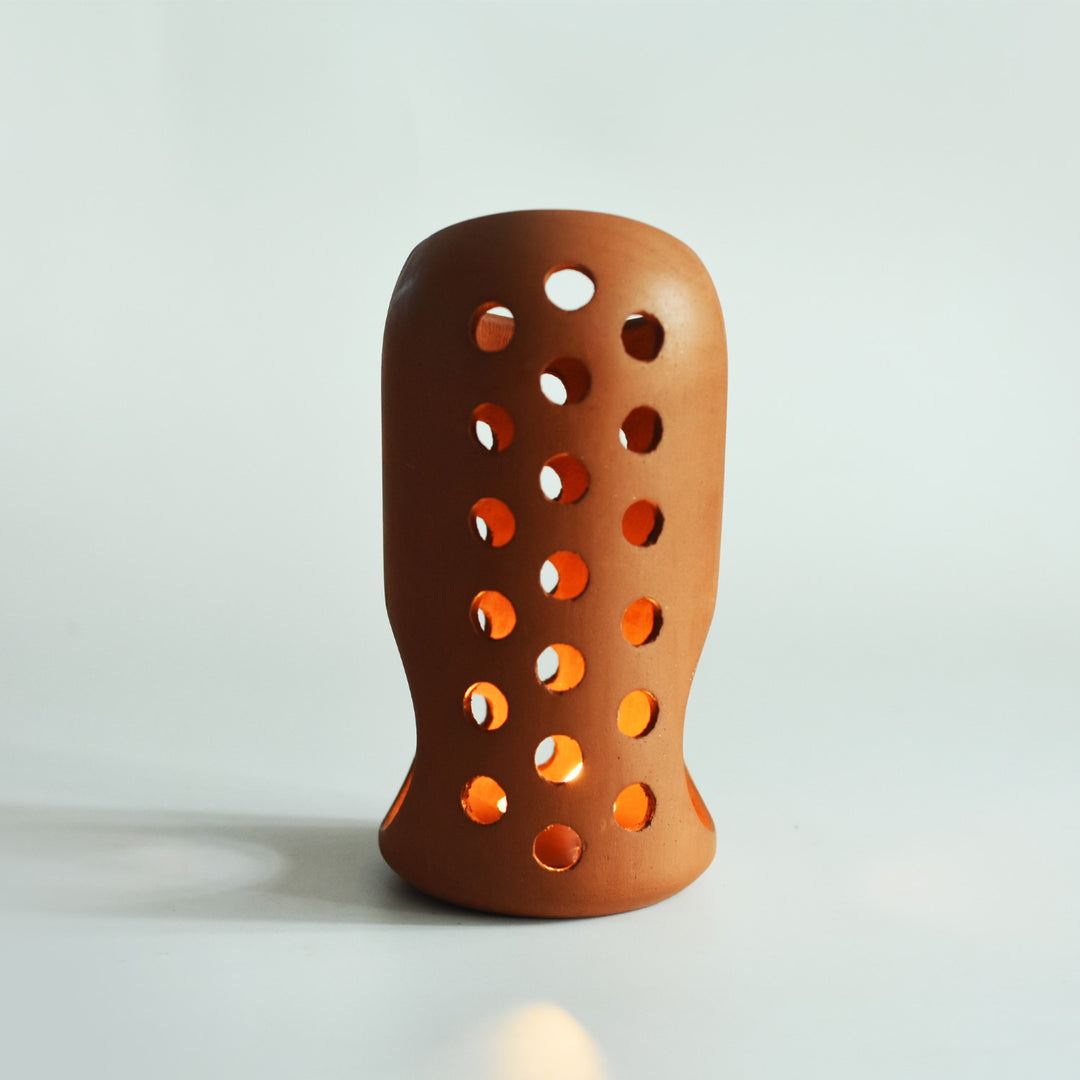 Terracotta Cylinder Candle Stand/Holder | Hand-Crafted | Festive Decor