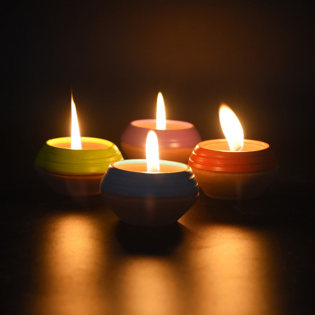 Multi-Coloured Ethnic Terracotta Tealight Candle Holder | Set Of 4