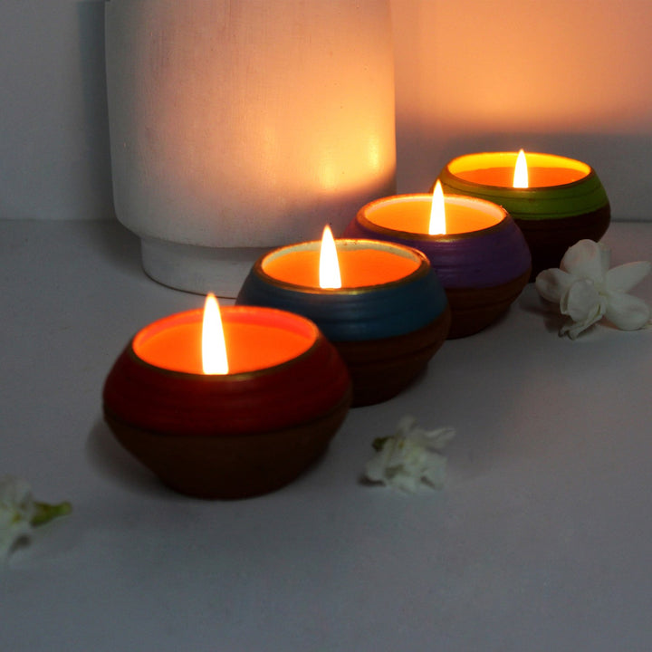 Multi-Coloured Ethnic Terracotta Tealight Candle Holder | Set Of 4