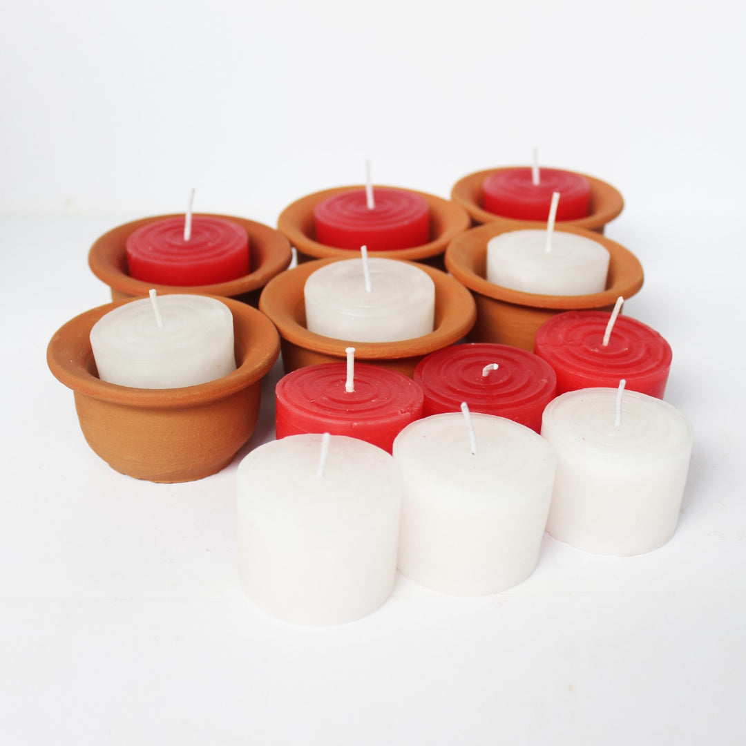 Hat Shape Terracotta Pot With Scented Candles | Hand-Crafted | Pack Of 6