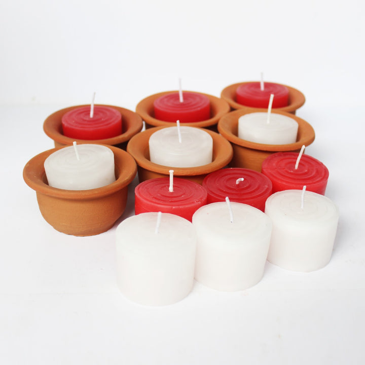 Hat Shape Terracotta Pot With Scented Candles | Hand-Crafted | Pack Of 6