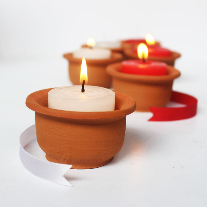 Hat Shape Terracotta Pot With Scented Candles | Hand-Crafted | Pack Of 6