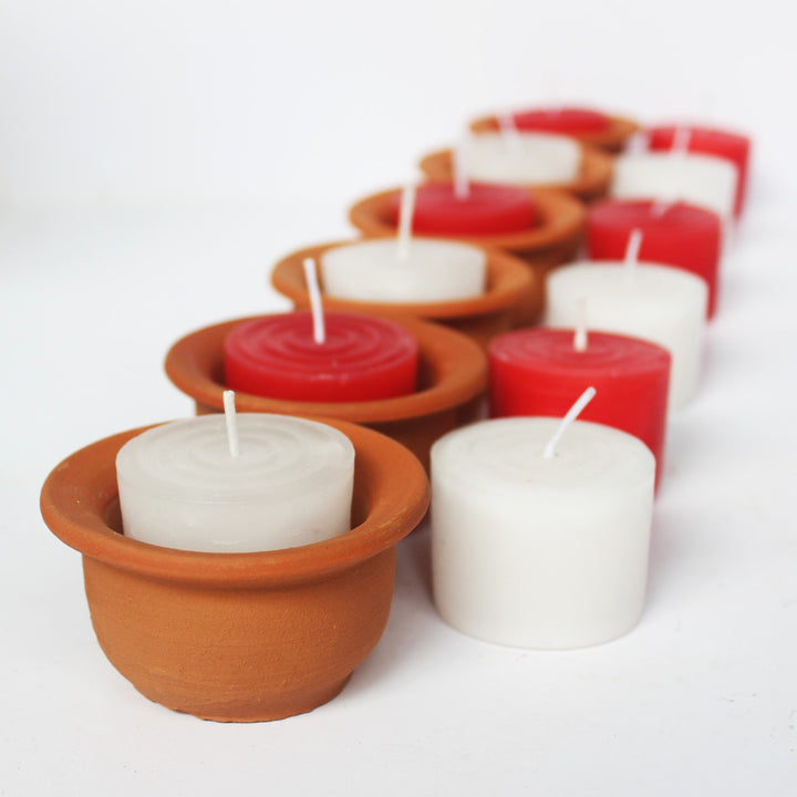 Hat Shape Terracotta Pot With Scented Candles | Hand-Crafted | Pack Of 6