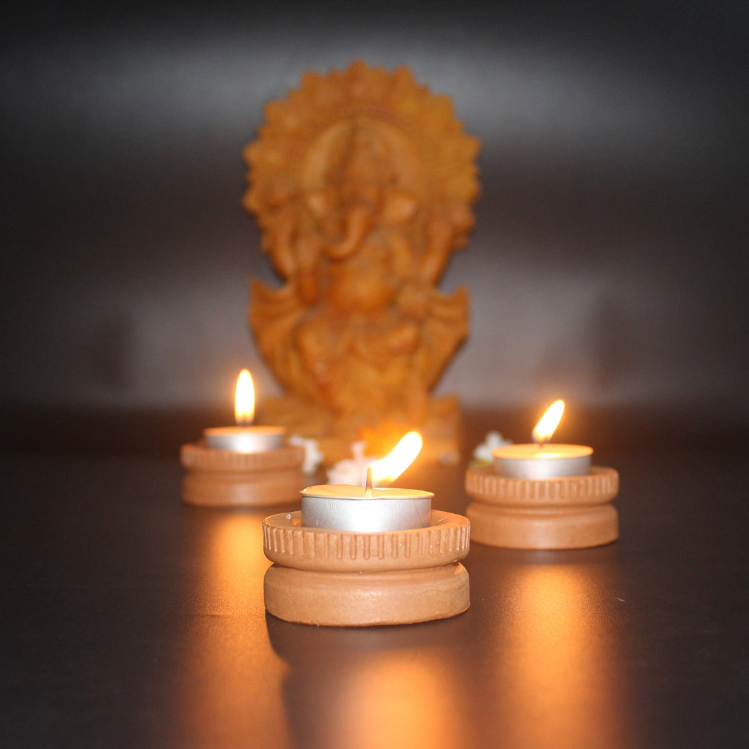 Hand-Crafted Ethnic Tab Tealight Candle Holder | Terracotta | Set of 6