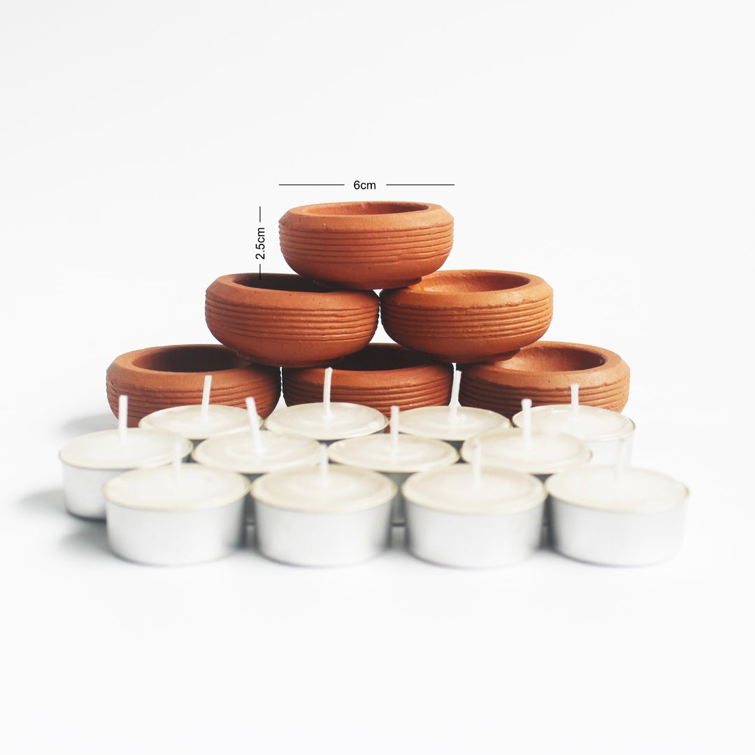 Wheel Tab Hand-Crafted Tealight Candle Holder | Terracotta | Set of 6