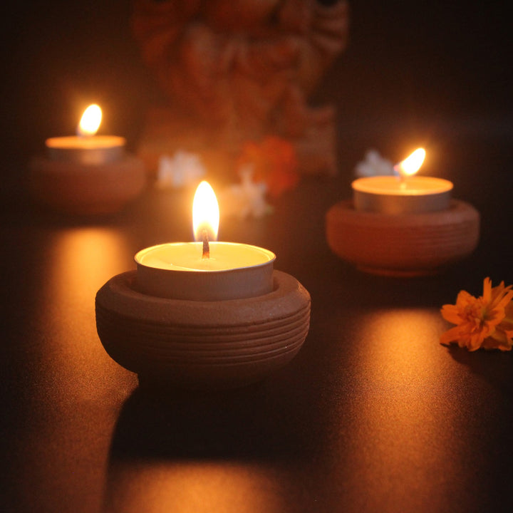 Wheel Tab Hand-Crafted Tealight Candle Holder | Terracotta | Set of 6