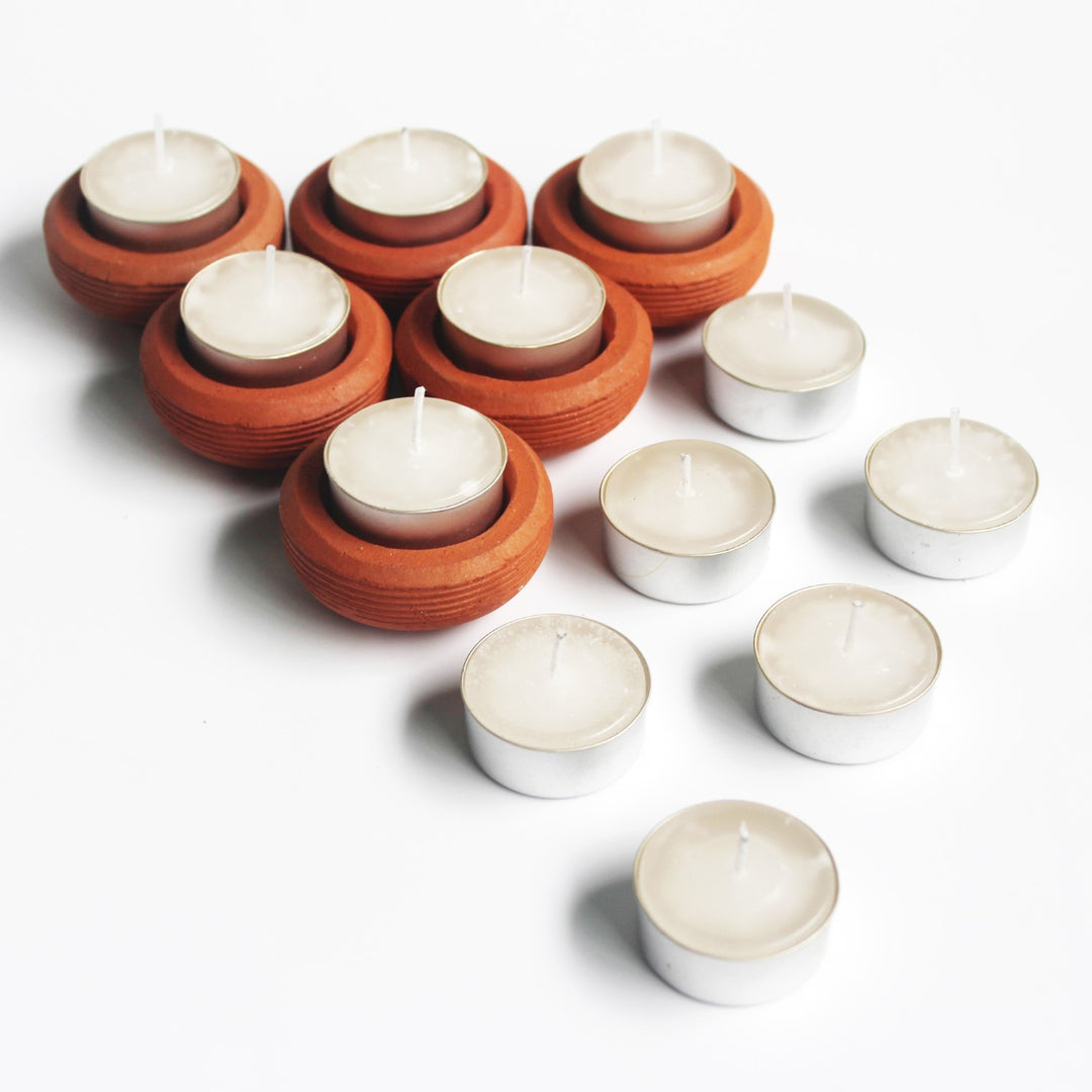 Wheel Tab Hand-Crafted Tealight Candle Holder | Terracotta | Set of 6