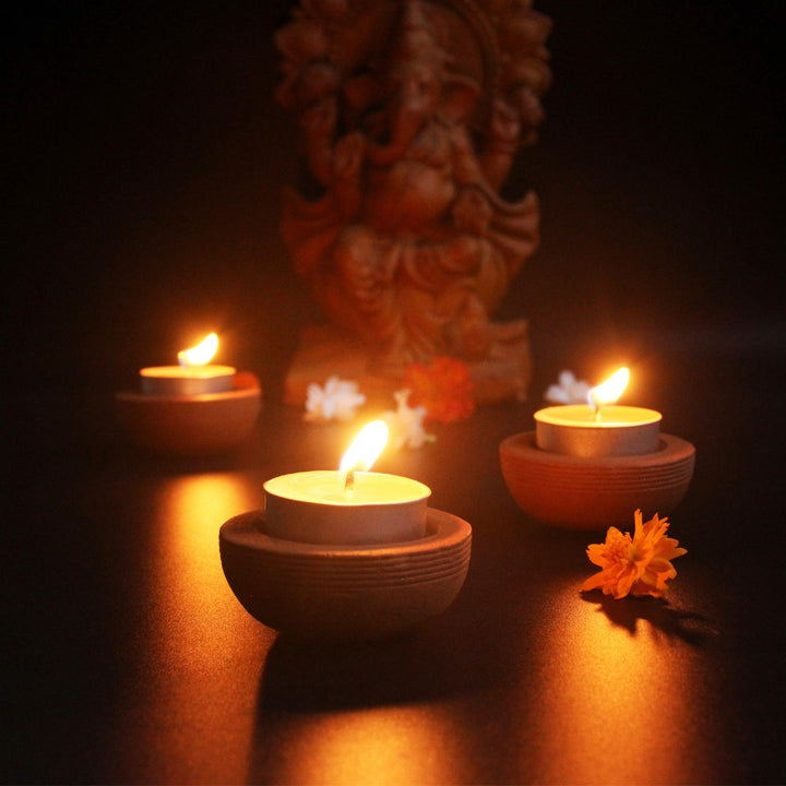 Zems Tab Hand-Crafted Tealight Candle Holder | Terracotta | Set of 6