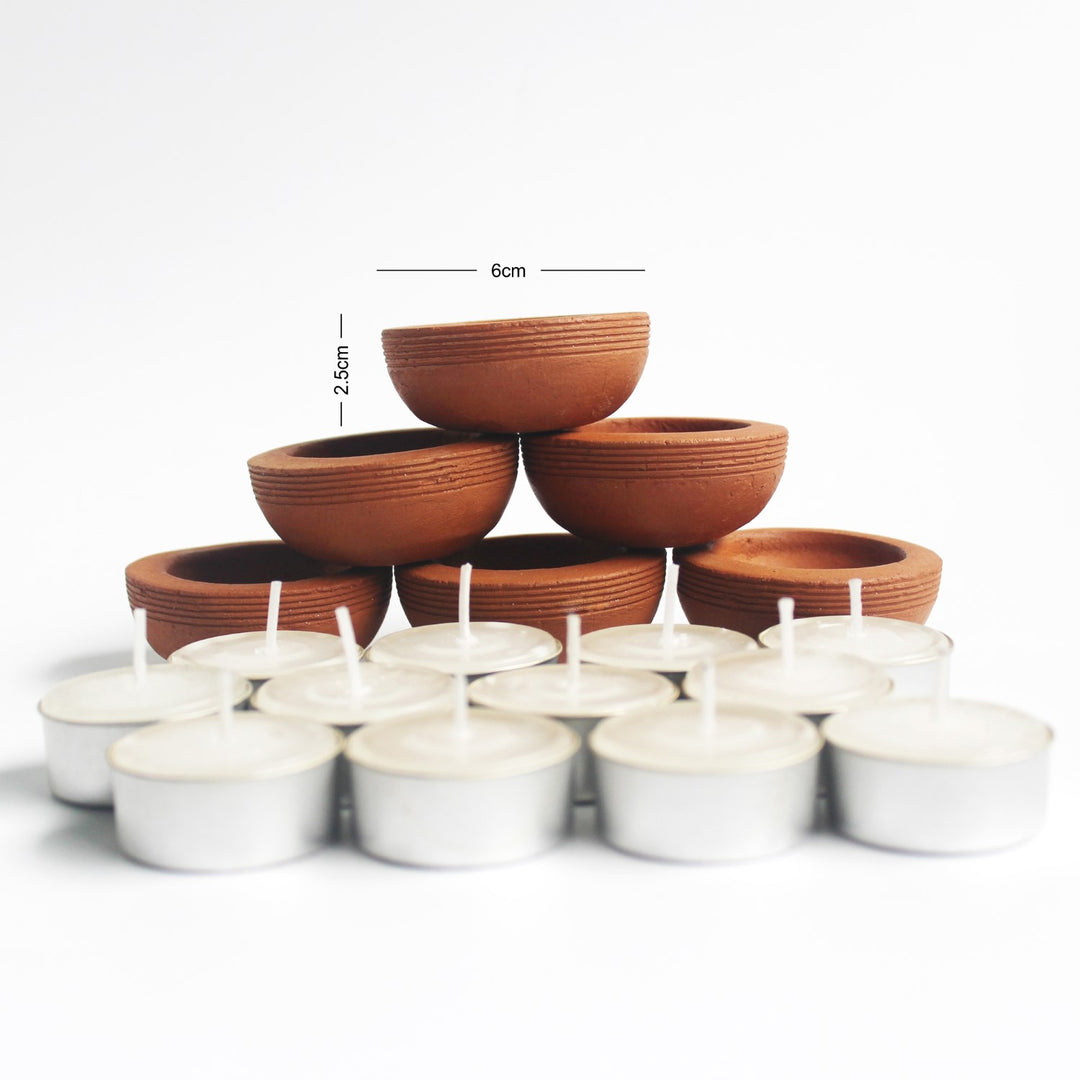 Zems Tab Hand-Crafted Tealight Candle Holder | Terracotta | Set of 6