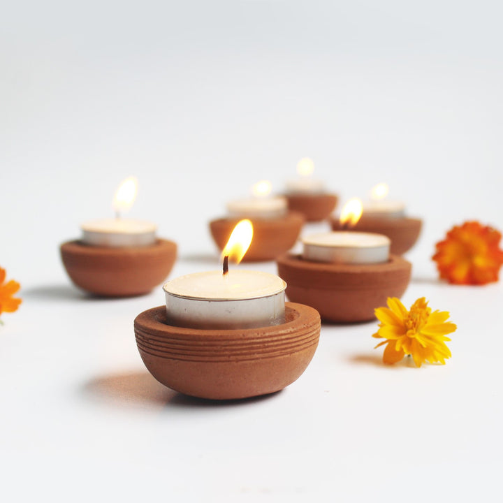 Zems Tab Hand-Crafted Tealight Candle Holder | Terracotta | Set of 6