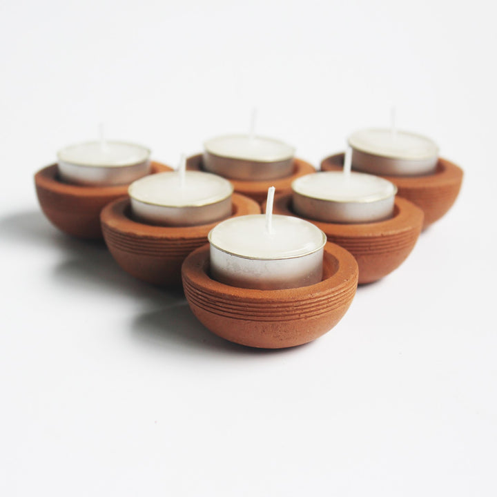 Zems Tab Hand-Crafted Tealight Candle Holder | Terracotta | Set of 6