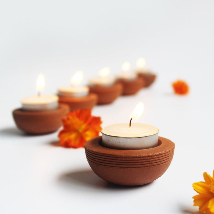 Zems Tab Hand-Crafted Tealight Candle Holder | Terracotta | Set of 6