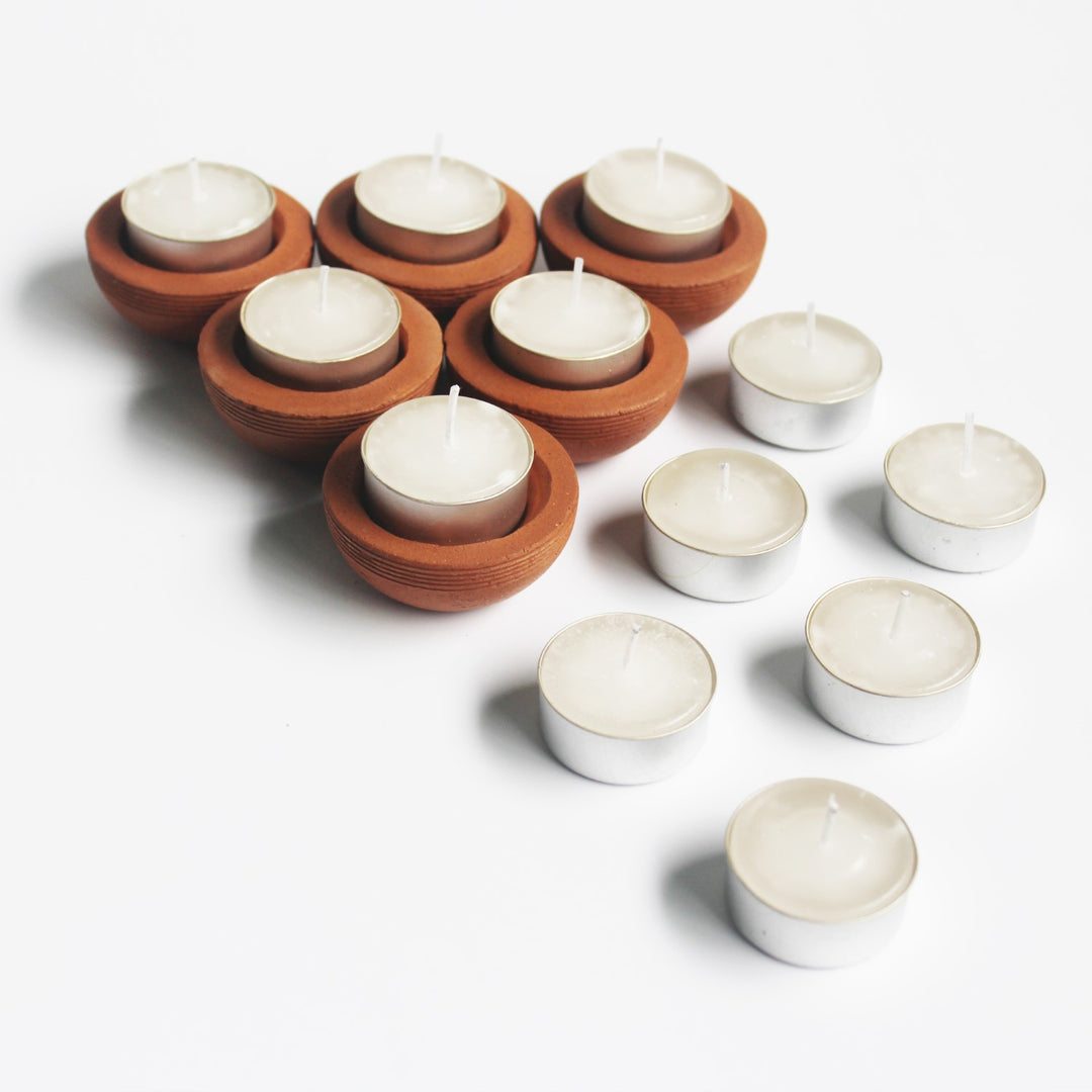 Zems Tab Hand-Crafted Tealight Candle Holder | Terracotta | Set of 6