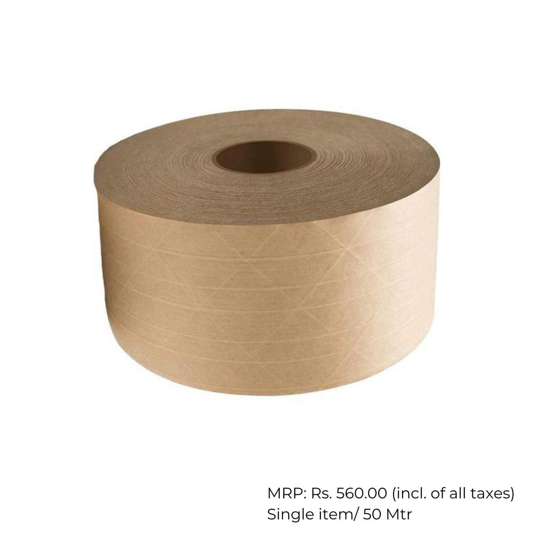 Eco-Friendly Water Activated Starch Glue Plain Plastic-Free Kraft Paper Tape | 50 MTR