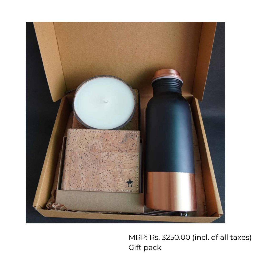 Gift Set | Candle-Copper Bottle- Wallet | Set of 3 Items