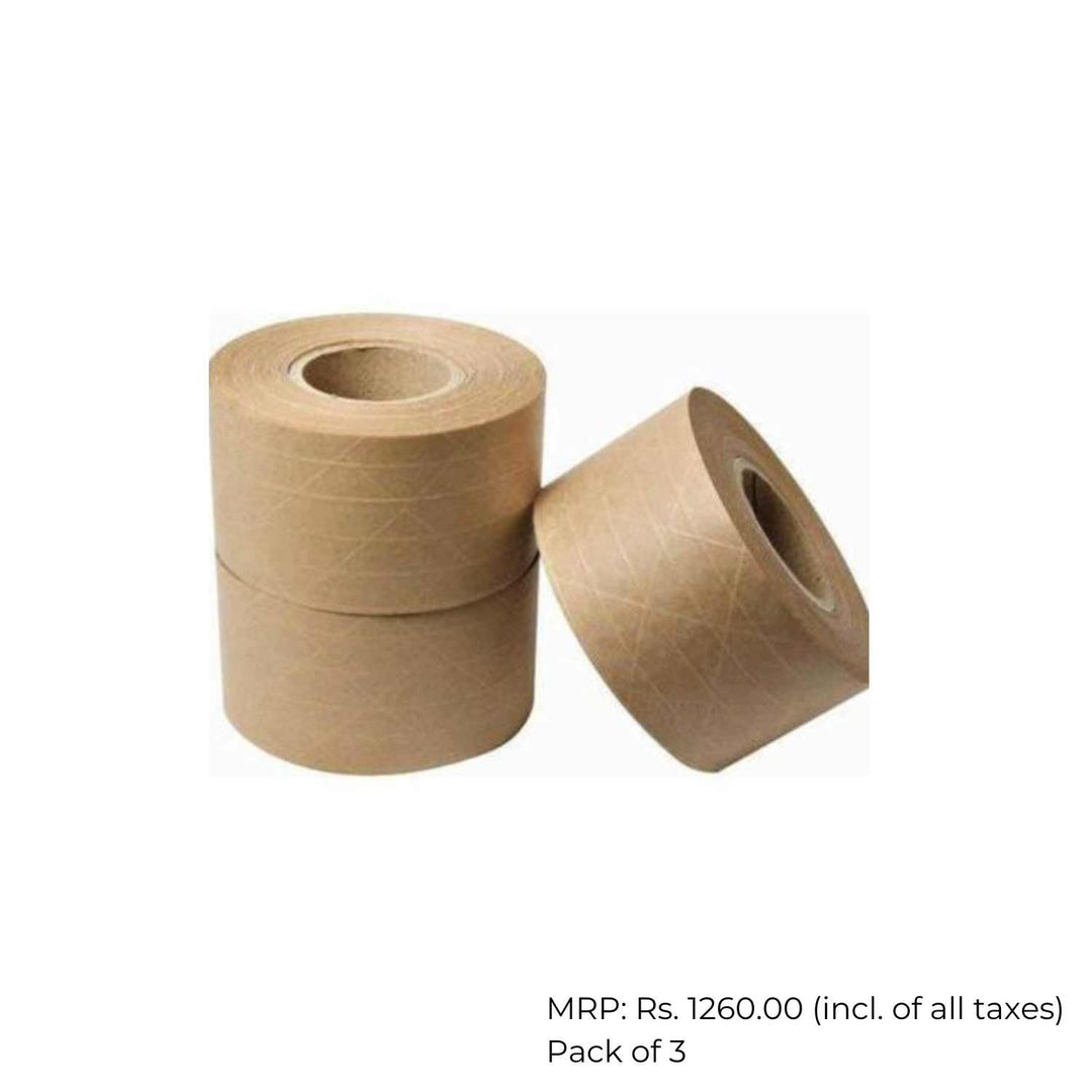 Plain Kraft Paper Tape | Water Activated Glue |  Eco-Friendly | 50 MTR | Pack of 3