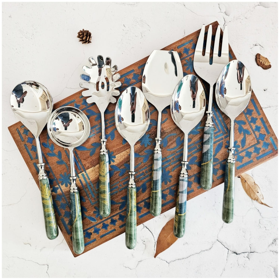 Abstract Golden Leaf Serving Cutlery | Elegant Tableware Decor | Set Of 8