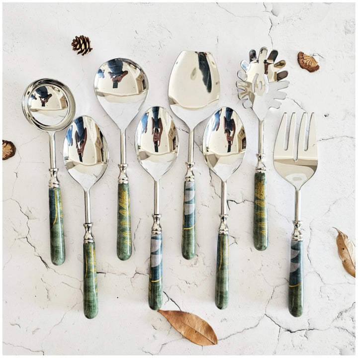 Abstract Golden Leaf Serving Cutlery | Elegant Tableware Decor | Set Of 8