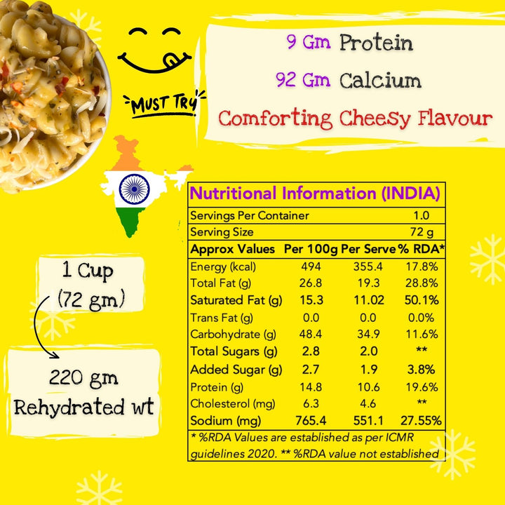 Cheesy Veggie Instant Pasta | Freeze Dried- Ready To Eat Food | Travel Friendly | 220 GM