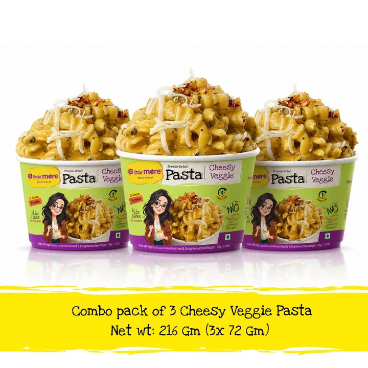 Ready To Eat Meal | Cheesy Veggie Pasta Set of 3 | Freeze Dried | 8 Mins Ready | Travel Friendly | OTT Series Add-on