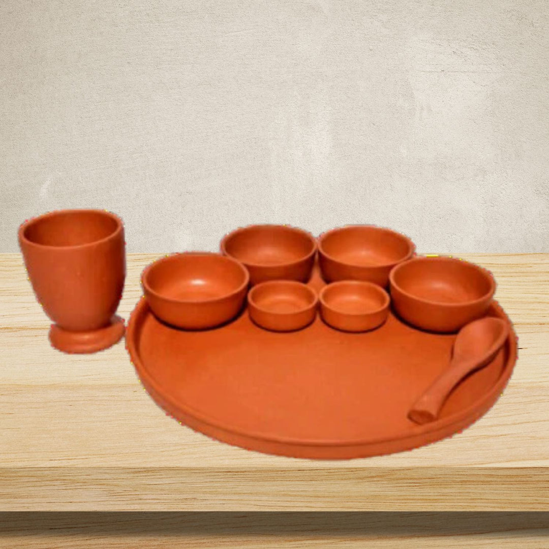 Clay Made Dinner Set of 9 Pieces | 100% Genuine Clay Tableware | Healthful 