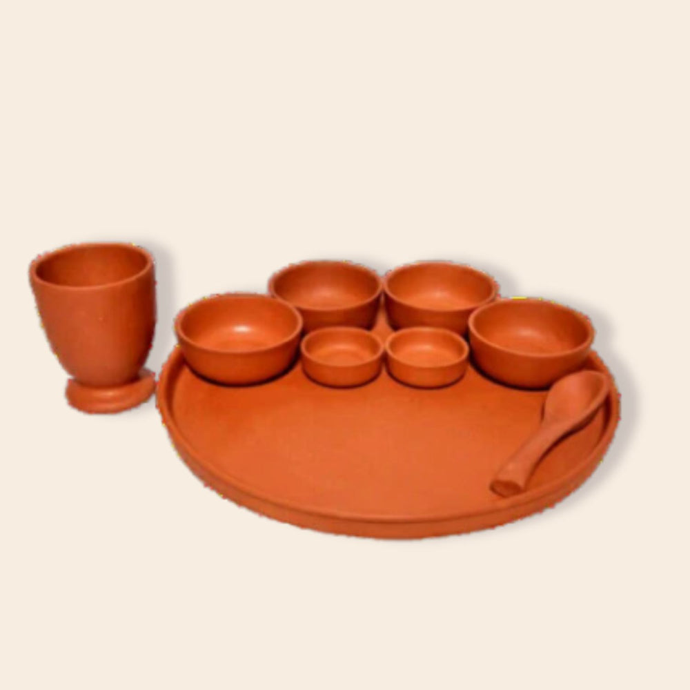 Clay Made Dinner Set of 9 Pieces | 100% Genuine Clay Tableware | Healthful 