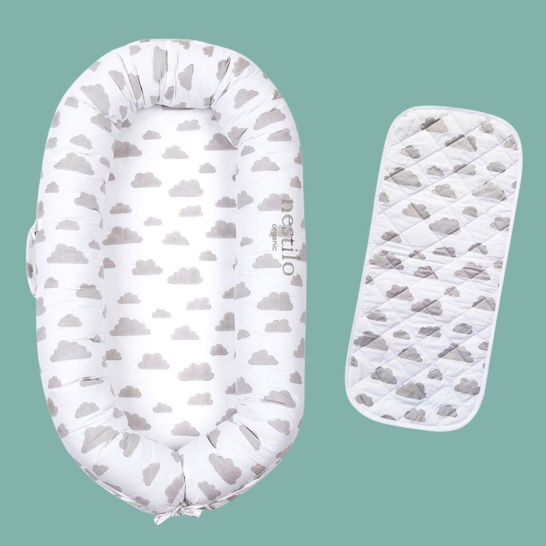 Cloud Print Soft Mattress For Babies  | Nursery Essential | Light Grey