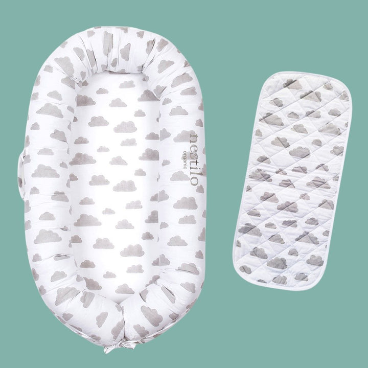Cloud Print Soft Mattress For Babies  | Nursery Essential | Light Grey