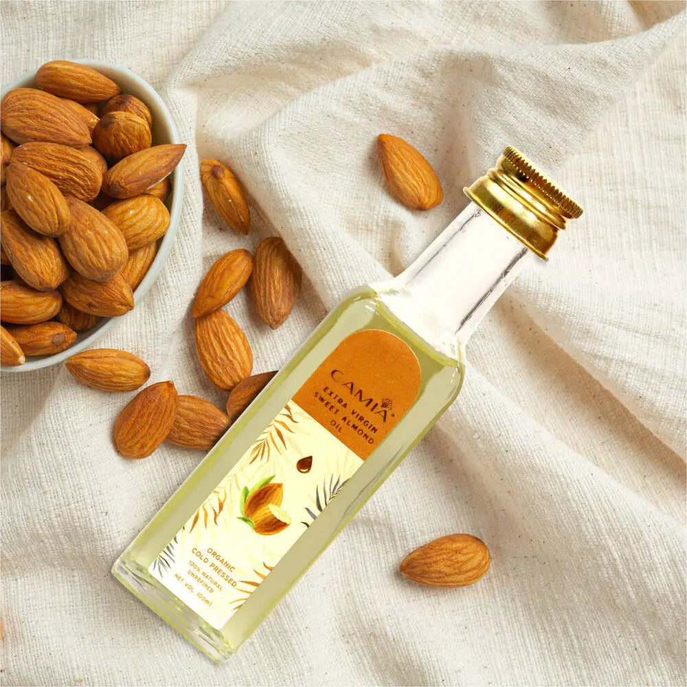 Cold Pressed Sweet Almond Oil, Organic, Skin Care, Hair Care, Anti-blemish, Skin tone, Skin brightening, Skin Acne, Anti-ageing, Hair Strength, Hair Shine, Reduces hair Fall