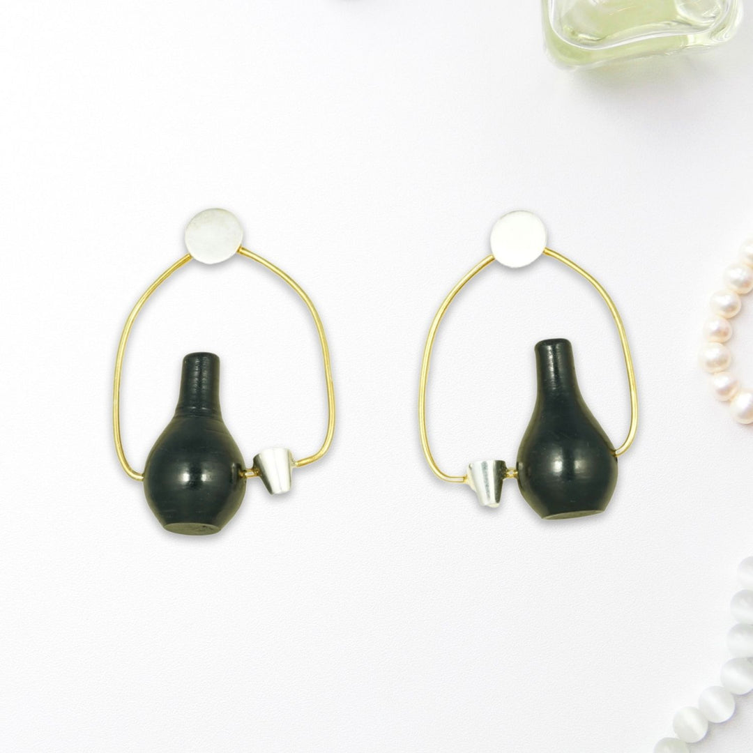 Conceptual Design Pyau Earring | Crafted With Black Pottery | Eco-Freindly