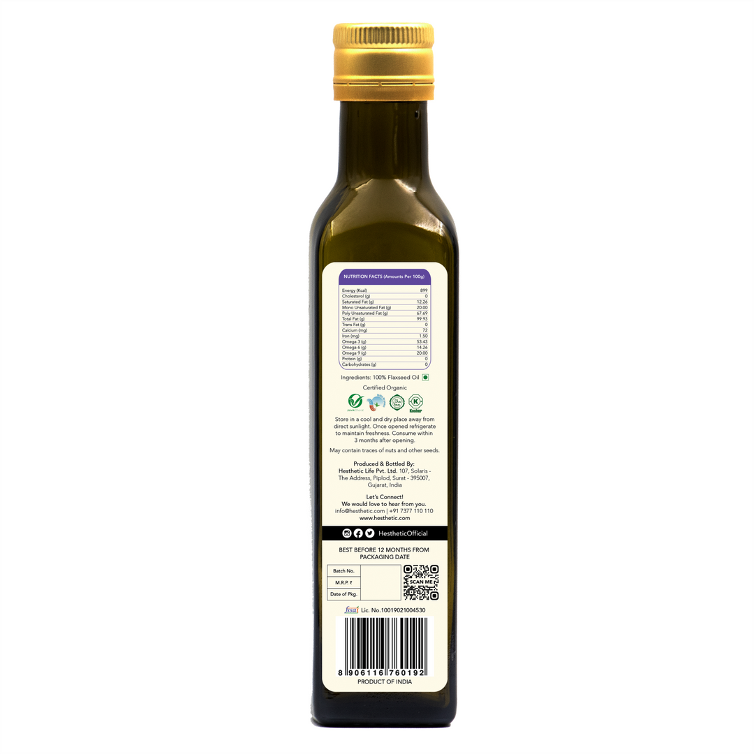 Flaxseed Oil | Organic | Virgin Cold Press | Heart Friendly | Natural | Glass Bottle of 250 ML