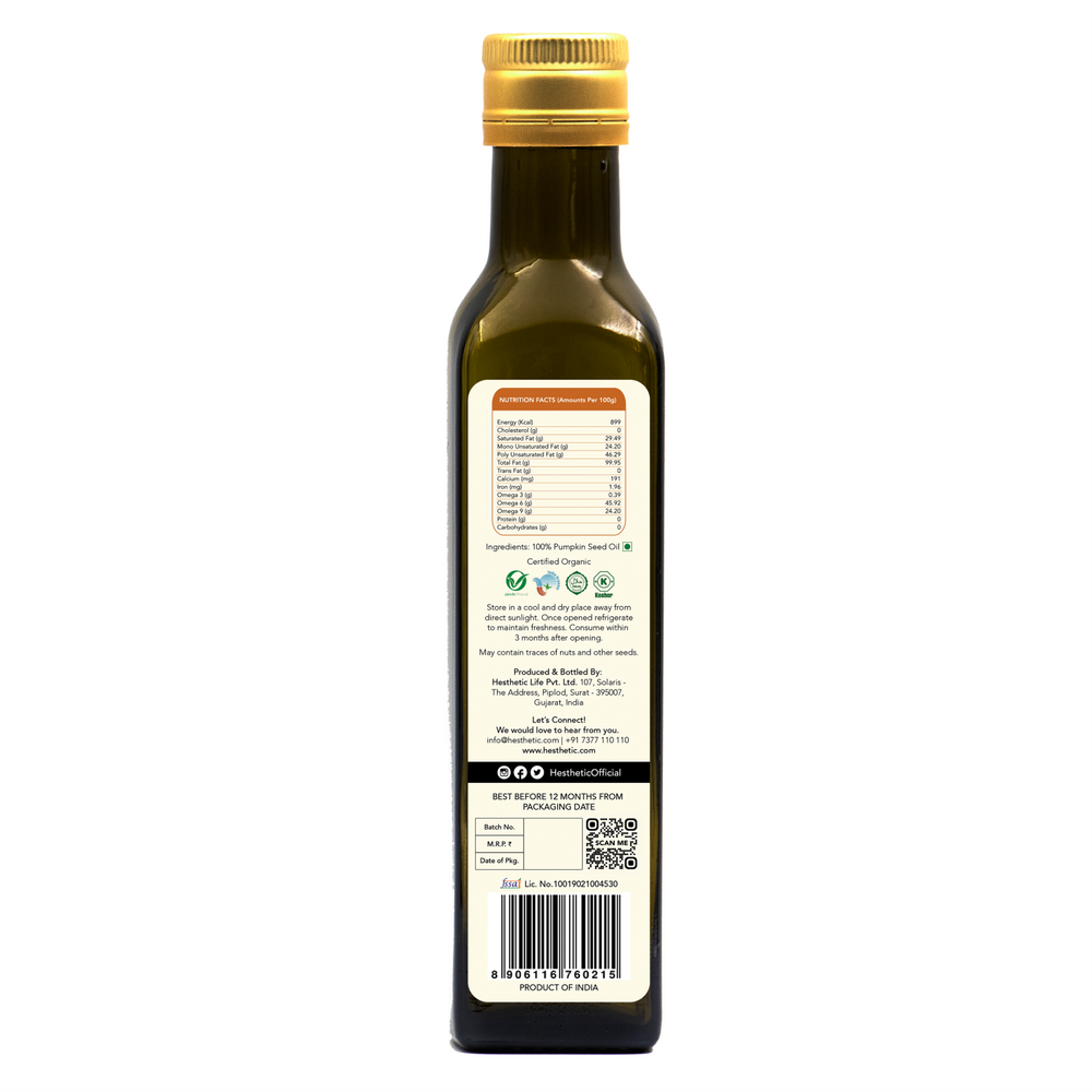 Pumpkin Seed Oil | Natural | Health Giving | Organic Virgin Cold Press | Pet Bottle of 250 ML