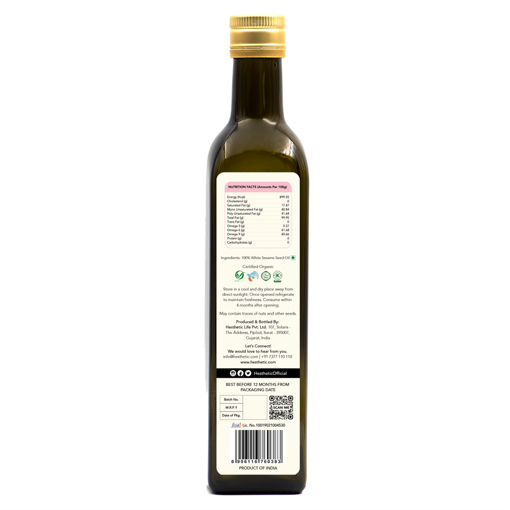 White Sesame Seed Oil | Organic | Pure | Cold Pressed | Health Giving | Pet Bottle of 500 ML