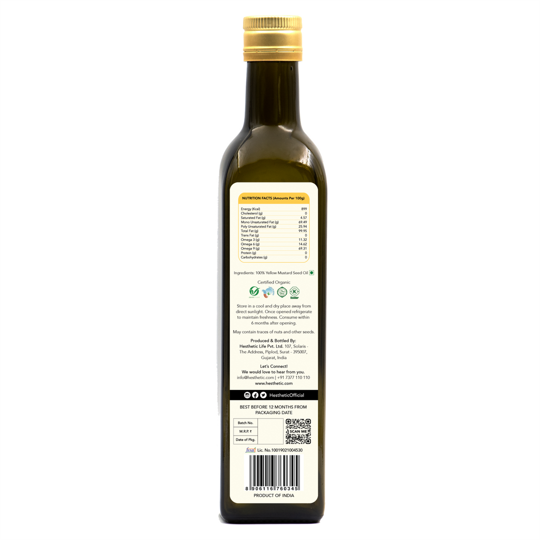 Yellow Mustard Seed Oil | Organic | Health Giving | Virgin Cold Pressed | Pet Bottle of 500 ML