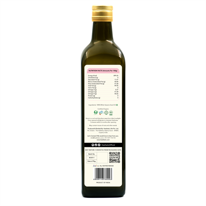 White Sesame Seed Oil | Organic | Pure | Cold Pressed | Health Giving | Pet Bottle of 750 ML