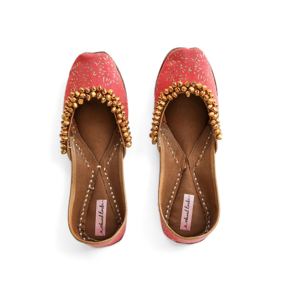 Coral Pink Women Jutti | Festive Styling | Ghungroo Embellished