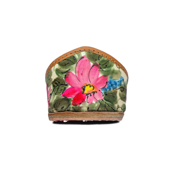 Cosmos Hand-Painted Women Jutti | Pink & Green | Hand Embroidered