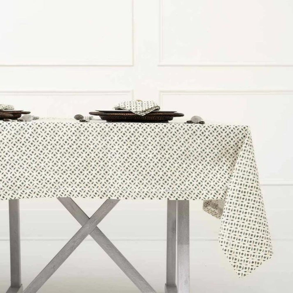 Cotton Table Cloth | Dining Decor | Bottle Green & Off-White | 4, 6, 8 Seater